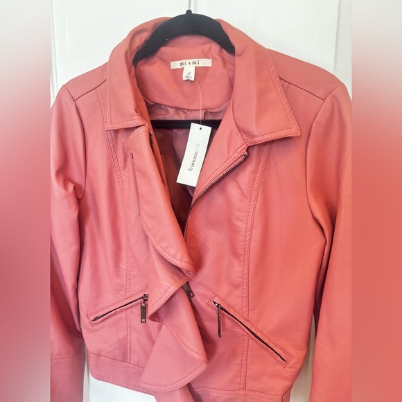 Francesca’s Pink Faux Leather Moto Jacket - Picture 4 of 8